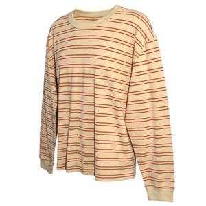 Mode of One Mens Long Sleeve Relaxed Fit Stripe TShirt in Cinnamon Brûlée XXL